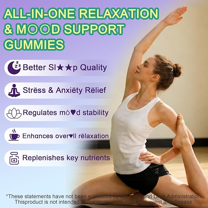 5HTP Gummies + GABA - Melatonin Free -Magnesium Glycinate Ashwagandha L-Theanine L-Tryptophan &amp Vitamin D3 | Relaxation &amp Calm Gummies | Nighttime Support for Adults 2 Pack