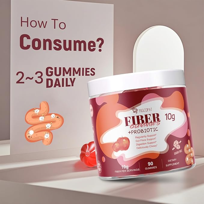 Fiber Gummies with Probiotics10G Fiber per Serving No Sugar Added Apple Flavor with 10 Billion CFU Probiotics Blend Apple Cider Vinegar Vitamin C Inulin Bloating Support 90 Count