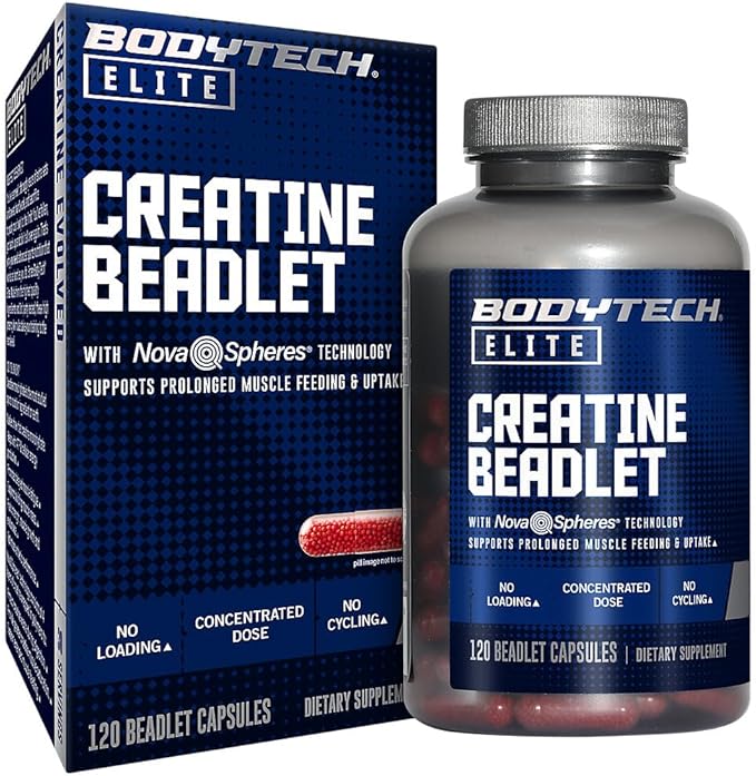 BodyTech Elite Creatine Beadlet - Supports Prolonged Muscle Feeding and Uptake (120 Beadlet Capsules)