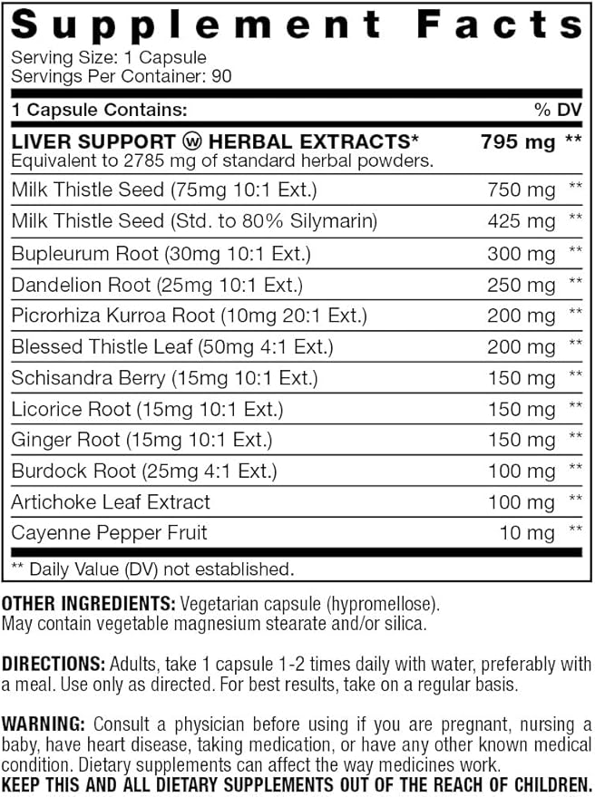 Liver Support - with Milk Thistle Extract (Silymarin) Bupleurum Turmeric Artichoke &amp Dandelion Root | Promotes Detox &amp Cleanse to Support Optimal Liver Function &amp Health | Supplement -