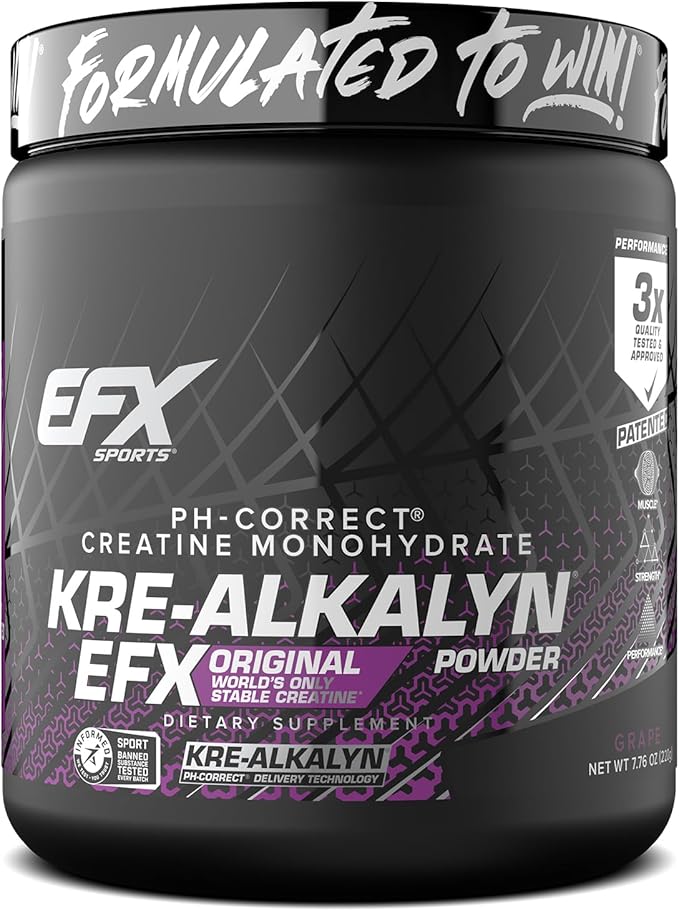EFX Sports Kre-Alkalyn EFX Powder | pH Correct Creatine Monohydrate Powder Supplement | Strength Muscle Growth &amp Performance | 110 Servings (Grape)