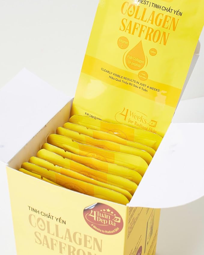 Yeahgoshopping Collagen Saffron Essence Drink – Fish Di-Peptide 2500mg with Vitamin C 30 Sachets 4-Week Skin Radiance Support Japan Breakthrough Technology