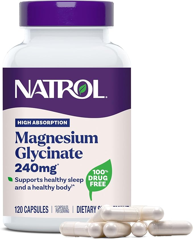 Natrol Magnesium Glycinate 240 mg High Absorption Magnesium Supplement for Healthy Sleep and Body 120 Capsules Up to a 60 Day Supply