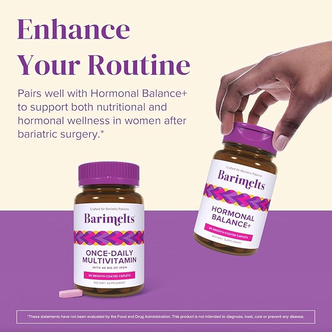 BariMelts Once Daily Bariatric Multivitamin with Iron 60 Easy-Swallow Caplets (2-Month Supply) Multivitamin for Women Multimineral Complex Supports Nutrition After Bariatric Surgery