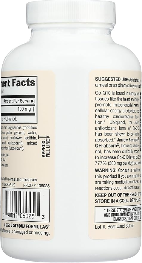 Jarrow Formulas QH-Absorb 100 mg Max Absorption - CoQ10 Ubiquinol - Up to 120 Servings (Softgels) &amp MK7 Promotes Bone Health 90 mcg 120 Softgels