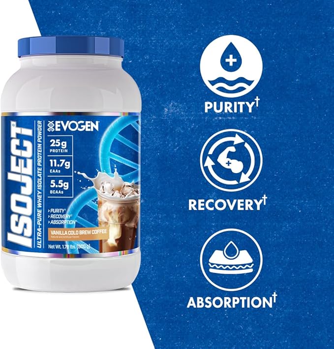 Evogen Isoject - Whey Protein Isolate | Ultra-Pure Whey Protein Powder with Ignitor Enzymes BCAAs and EAAs | Enhanced Absorption &amp Recovery | Vanilla Cold Brew Coffee | 25 Servings