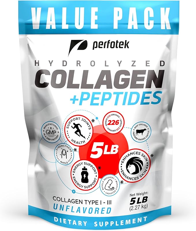 Collagen Powder for Women Men (5Lb) Types I &amp III Unflavored Easy to Mix Hydrolyzed Protein Peptides Non-GMO Grass-Fed Gluten-Free Kosher Pareve Healthy Hair Skin Joints and Nails