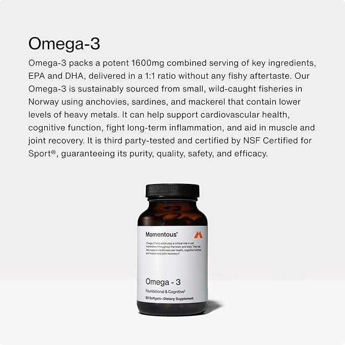 Momentous Omega-3 Fish Oil 1600 mg &amp Vitamin D3 Supplement - Daily Omega-3 Supplement for EPA &amp DHA &amp 5000 IU Capsules to Support Foundational &amp Joint Health - NSF Certified GMO-Fre