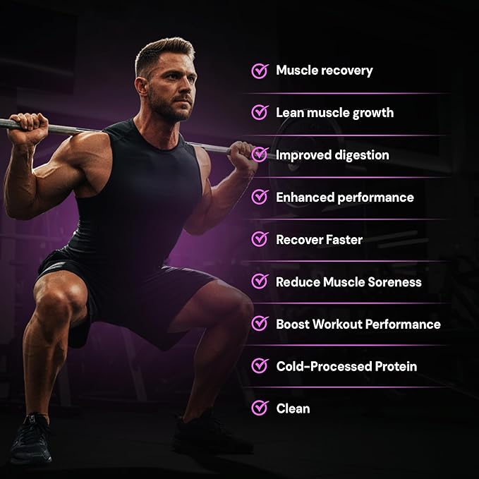 GLO Health Foods Cold-Processed Whey Protein - Vanilla Flavor - 24g Protein per Serving - Whey with Digestive Enzymes &amp BCAAs - Supports Muscle Growth Strength &amp Recovery - 2 LB (28 Servings)
