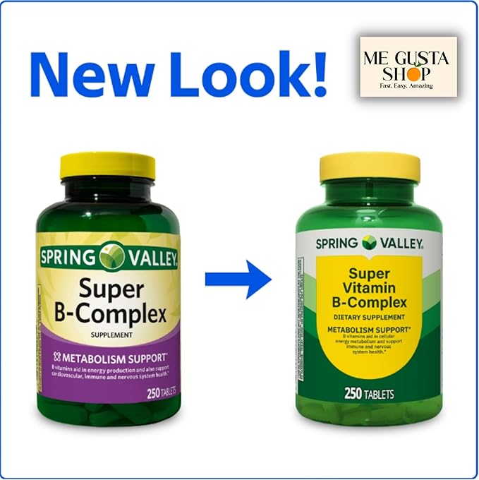 Spring Valley Super Vitamin B Complex Tablets Dietary Supplement 250 Count Pack of 02 + me Gusta Sticker