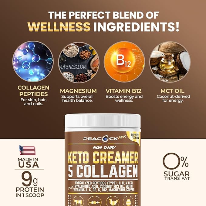 Collagen Keto Coffee Creamer Powder 12.2 oz - Hydrolyzed Collagen Peptides with Coconut MCT Oil B12 Magnesium Unflavored Protein Powder Sugar Free Coffee Creamer for Smoothies &amp Baking