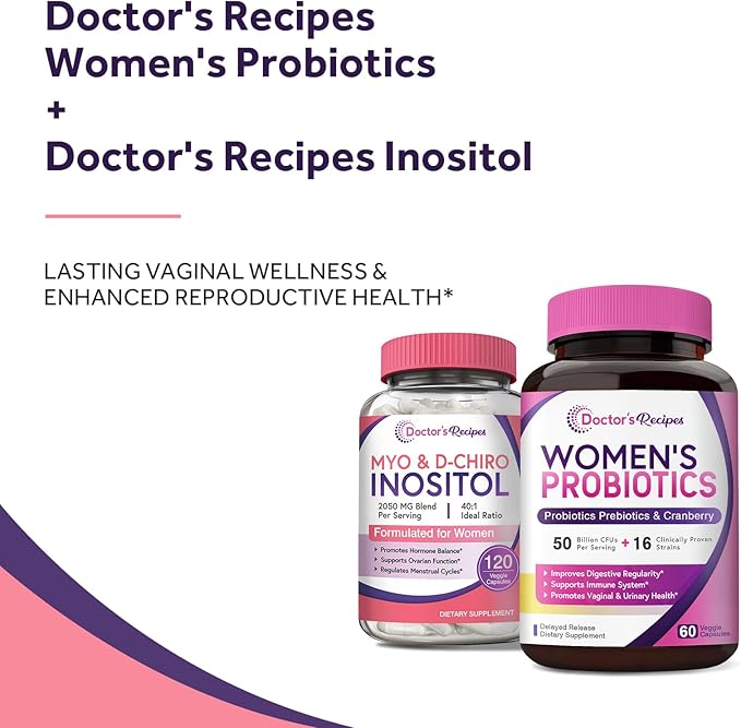 Doctor's Recipes Women’s Probiotics and Inositol Bundle - Gut Vaginal Urinary &amp Reproductive Health for Women