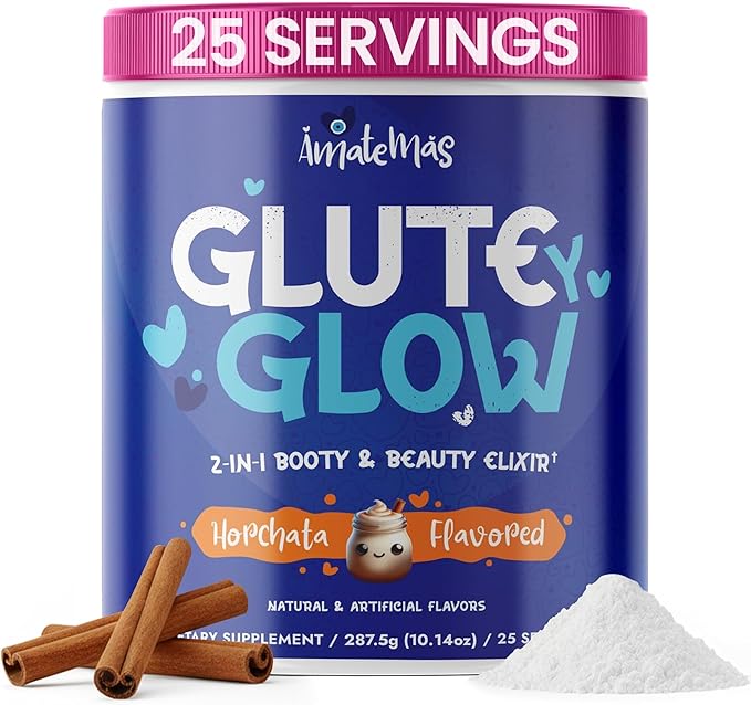Glute Y Glow by Amatemas – Women's Creatine + Biotin Supplement for Muscle Growth Glute Support Hair Skin &amp Nails – Horchata Flavor – Energy Support – Lean Muscle – Daily Performance Blend