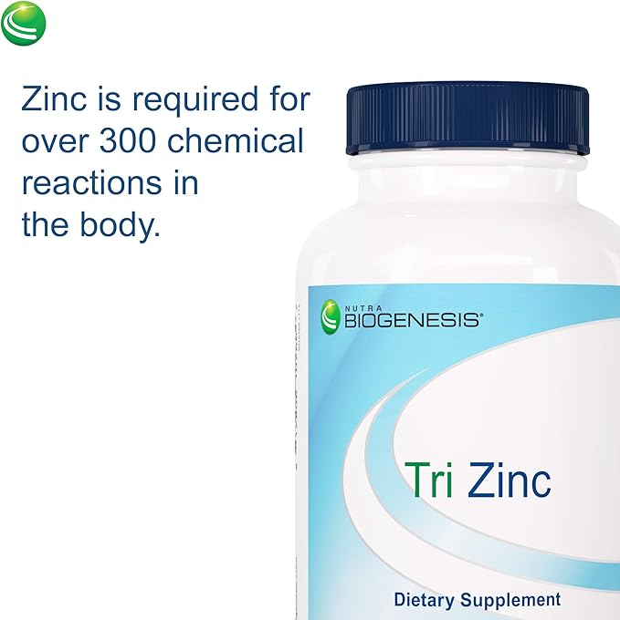 Nutra Biogenesis Tri Zinc - Chelated Zinc Glycinate Supplement for Men and Women with Copper for Natural Immune Support and Skin Health 30mg Chelate Per Pill - 90 Capsules