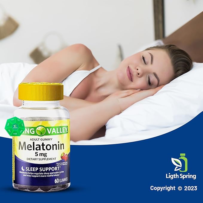 Melatonin Adult Gummies 5 mg Sleep Support 60 Count (3 Pack) with Bundle Exclusive Better Ligth&ampSpring Guide + Weekly Pill Organizer (5 Items)