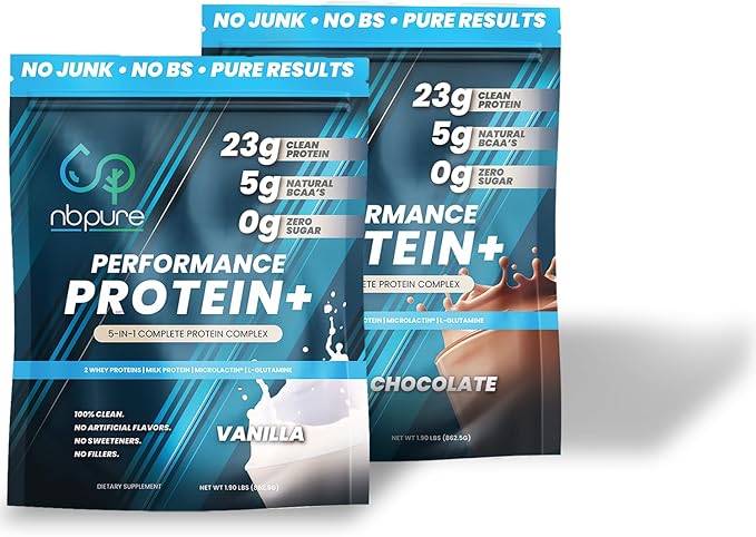 nbpure Performance Protein+: Natural Protein Blend- 23g Whey Isolate &amp Concentrate + Milk Protein Isolate– Clean Healthy Protein Powder – Nothing Artificial Vanilla
