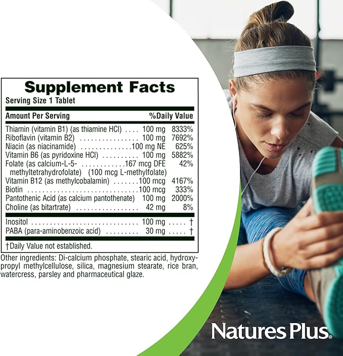NaturesPlus Mega B-100 Complex - 90 Sustained Release Vegetarian Tablets - Energy &amp Brain Booster - Gluten Free - 90 Servings