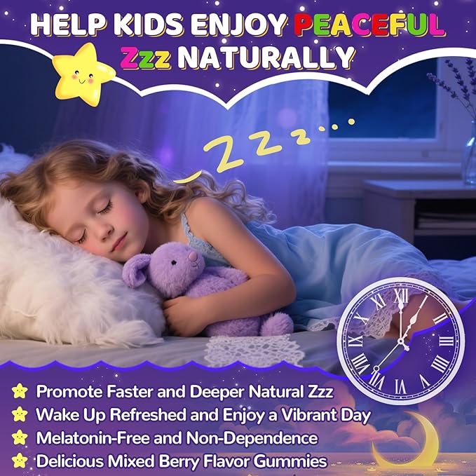 Magnesium Glycinate Gummies for Kids: Organic Chewable Supplement with Vitamins B12 B6 D3 Zinc L-Theanine Omega Calcium Citrate - Extra Strength Zzz Aid Focus Health Support for Kid(60Count)