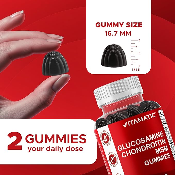 Vitamatic Glucosamine Chondroitin Gummies with MSM &amp Vitamin E – Joint Support – 60 Pectin-Based Gummies per Bottle – Pack of 2 (Total 120 Count)