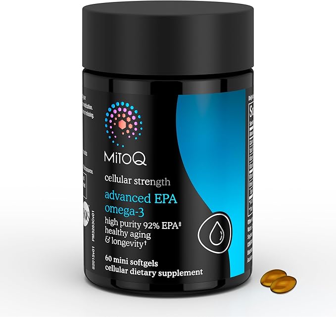 MitoQ Advanced EPA Omega-3 – High-Purity 800mg EPA Fish Oil Supplement | with Vitamin K2 D3 E | Cardiovascular Brain Cellular Support | No Fishy Aftertaste | 60 Softgels