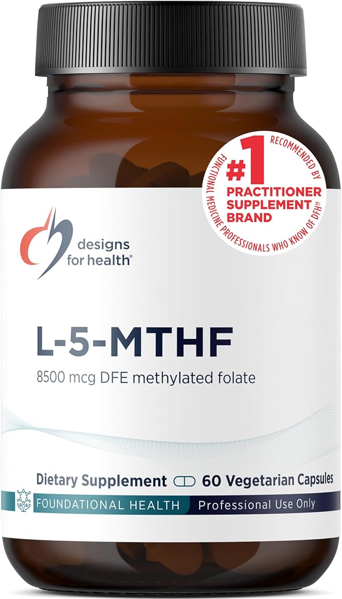 Designs for Health L 5-MTHF - Quatrefolic L Methylfolate Supplement 5mg (8500 DFE) - Methylated Folate Supplement for Women &amp Men - Supports Methylation - Non-GMO Gluten Free (60 Capsules)