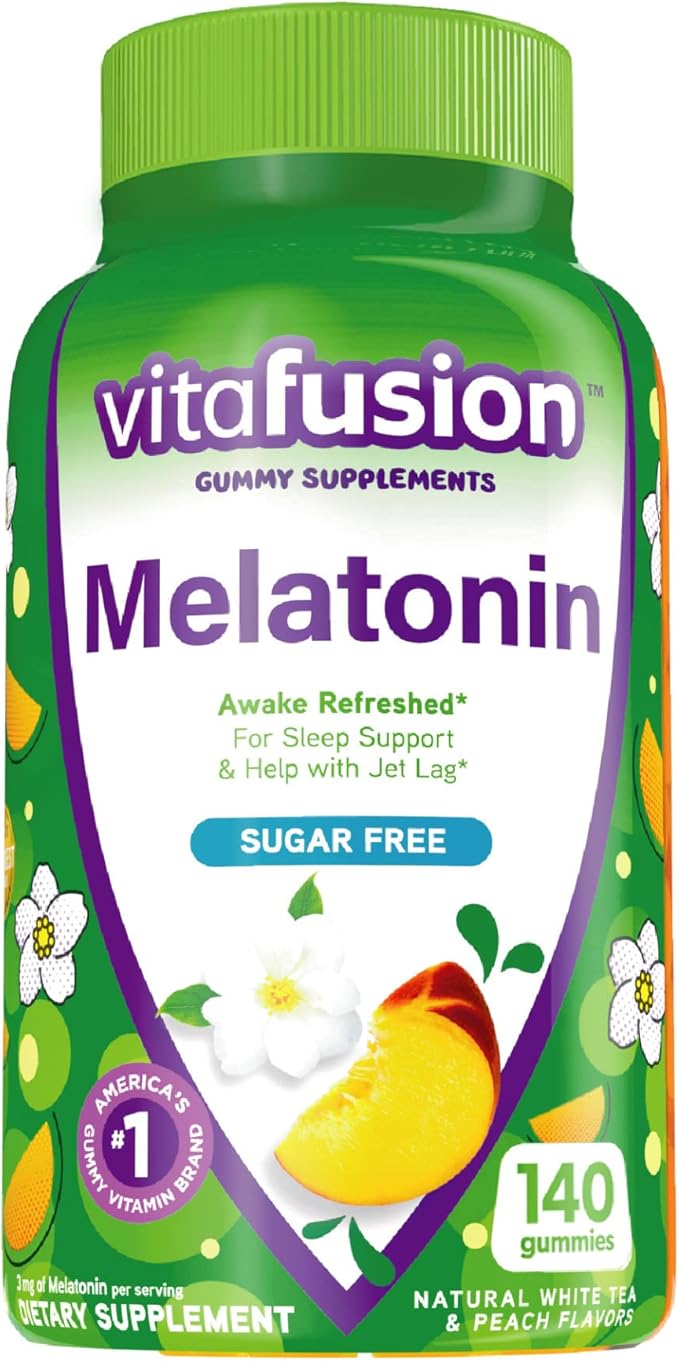 Vitafusion Melatonin 140 Count and Vitamin B12 Gummy Vitamins 90 Count Cherry Flavor for Energy Metabolism and Nervous System Support