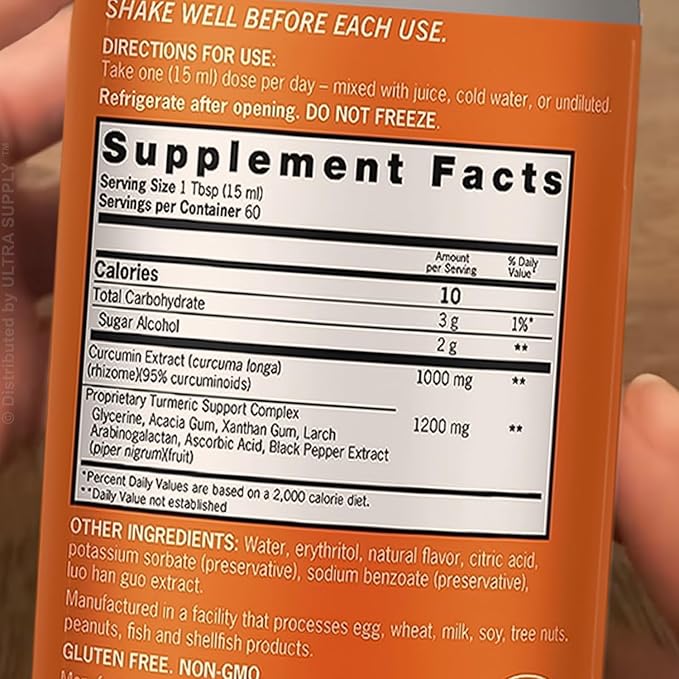 Liquid Turmeric 1000 mg Extra Strength Curcumin Complex with Black Pepper Extract 95% Curcuminoids Tropical Orange Flavor Vegetarian Non-GMO Gluten-Free 30.4 fl oz 60 Servings