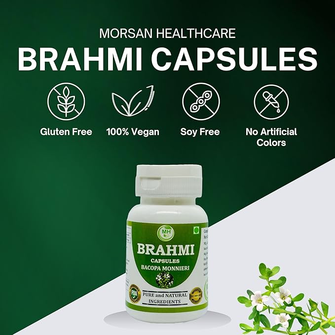 Brahmi Capsules | Bacopa Monnieri Extract | 500mg Each | Non-GMO Vegan Gluten-Free | Natural Herbal Supplement | 120 Vegetarian Capsules | Pack of 2 Bottle