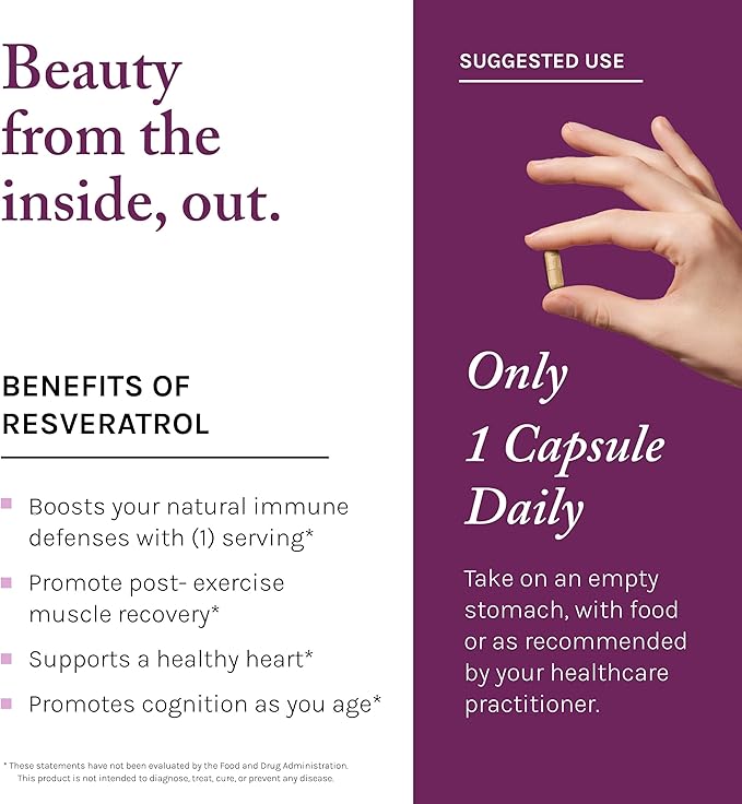Reserveage Beauty Resveratrol 1000 mg Antioxidant Supplement for Heart Health and Immune Support Supports Healthy Aging and Immune System Paleo Keto 60 Capsules