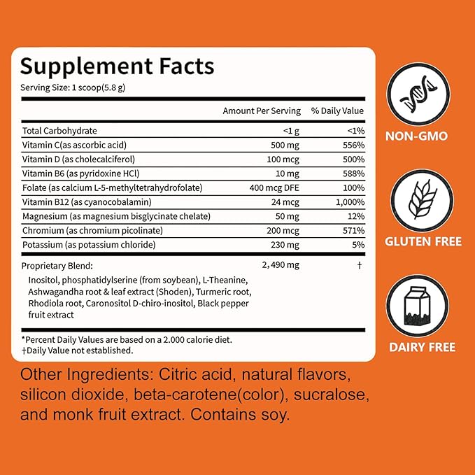 Cortisol Drink Powder - Cortisol Supplements for Women Ashwagandha L-Theanine Turmeric Root Black Pepper Extract for Relax &amp Focus Healthy Cortisol Levels Mental Clarity (1pc)