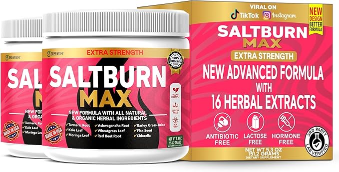 SaltBurn Max Extra Strength Natural Supplement with Organic Herbal Ingredients Turmeric Moringa Wheatgrass 28 Servings 6.3 oz (2)