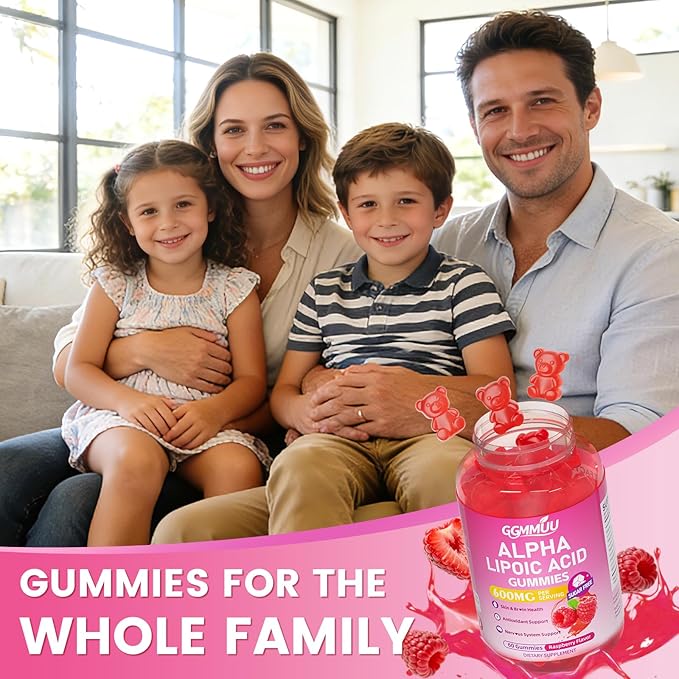 2 Pack Alpha Lipoic Acid Gummies 600mg High Absorption Chewable ALA Supplement for Antioxidant Support Raspberry Flavor Vegan Sugar Free 120 Count