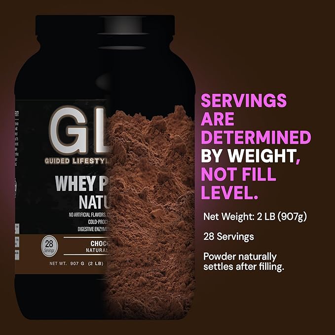 GLO Health Foods Cold Processed Whey Protein - Chocolate Flavor - 24g Protein per Serving - Whey with Digestive Enzymes &amp BCAAs - Supports Muscle Growth Strength &amp Recovery - 2 LB (28 Serving