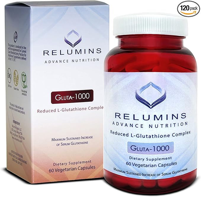 Relumins Advance Nutrition - 1000mg Reduced L-Glutathione Complex 2X More Effective Than Jarrow at Raising Serum Glutathione Antioxidant Supplement - Alpha Lipoic Acid Rosehips - 120 Veggie Caps