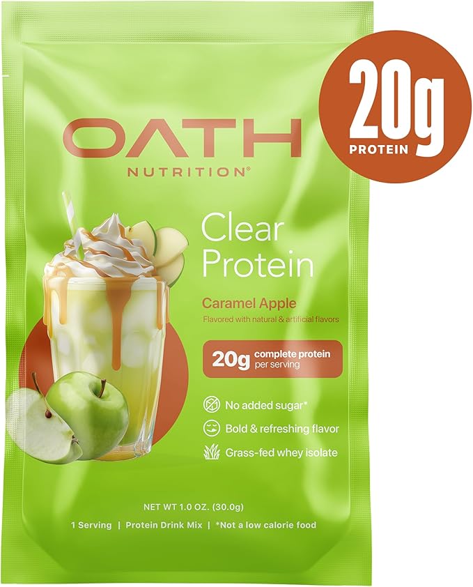 Oath Nutrition Clear Whey Isolate Protein Powder Caramel Apple 20g Complete Protein per Serving No Added Sugar Grass-Fed Single Serving (6 Count)