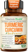 Turmeric Curcumin Supplement - 1200 mg Organic Turmeric + Tumeric Extract (95% Curcuminoids) for Joint Support &amp Digestive Health - Turmeric Supplement - Pure Curcumin with Black Pepper - 60 Capsu