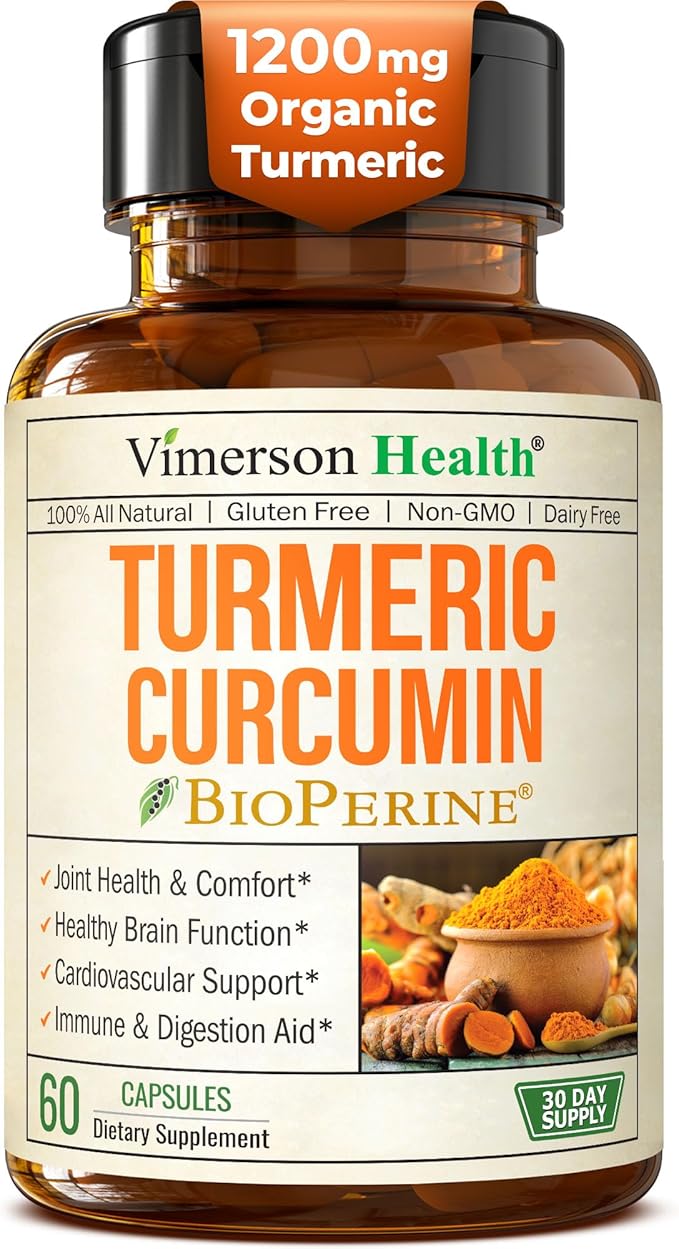 Turmeric Curcumin Supplement - 1200 mg Organic Turmeric + Tumeric Extract (95% Curcuminoids) for Joint Support &amp Digestive Health - Turmeric Supplement - Pure Curcumin with Black Pepper - 60 Capsu