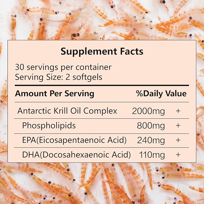Antarctic Krill Oil Softgels - Rich in Omega-3 phospholipids Non-GMO Dietary Fiber Supplement 60 Capsules