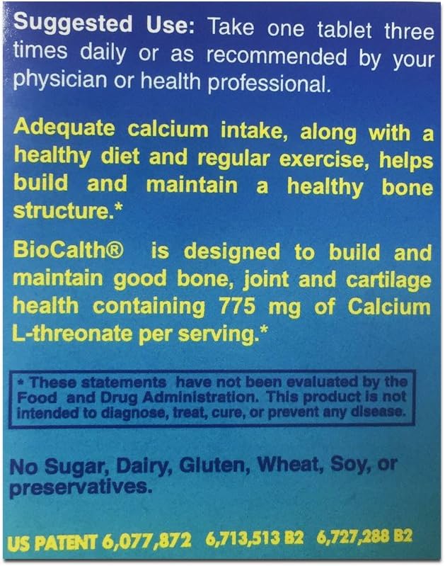 The Only Calcium with 3 U.S. Patents ——BioCalth Calcium L-threonate 180 Chewable Tablets Family Pack with GREAT VALUE!