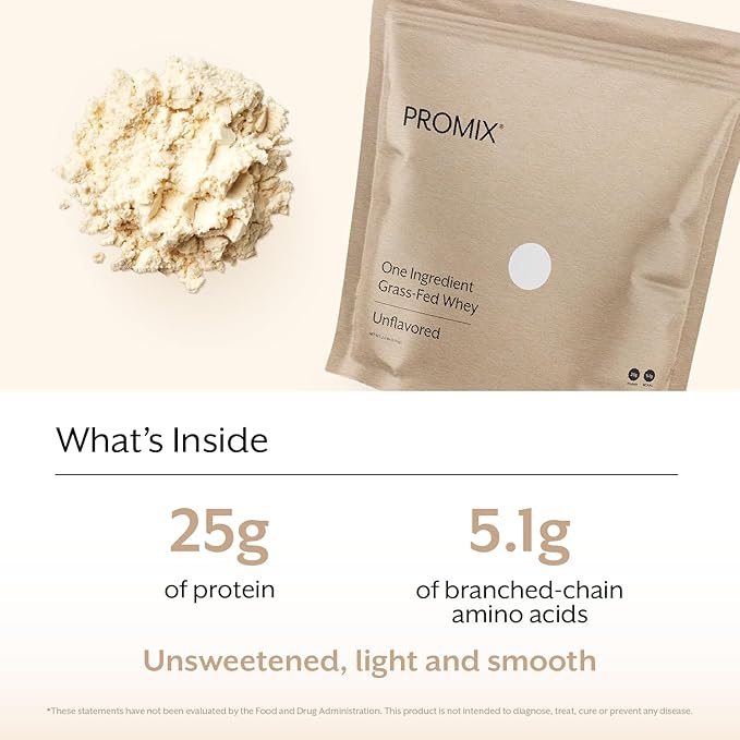 ProMix Nutrition Whey Protein Powder Grass Fed Unsweetened Hormone Free - 25g Protein per Serving Sugar Free Soy Free Unflavored - 32 Servings