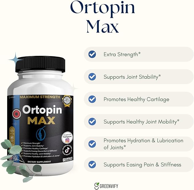 Ortopin MAX Joint Support Supplement Glucosamine Chondroitin Turmeric Boswellia MSM 60 Capsules 20 Day Supply (3)
