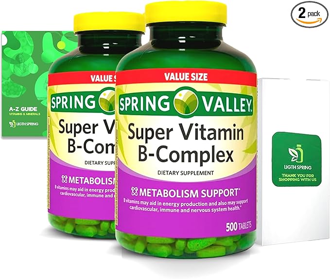Super B-Complex Tablets 500 Count Dietary Supplement (2 Pack) with Exclusive Vitamins &amp Minerals A to Z - Better Ligth&ampSpring Guide (3 Items)