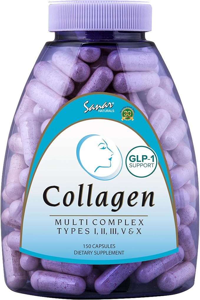 Sanar Naturals Multi Collagen Pills Type I II III V X | Extra Strength Hair Nail Skin Bone &amp Joint Support | Hydrolyzed Collagen Supplement for Women and Men | Non-GMO 150 Capsules