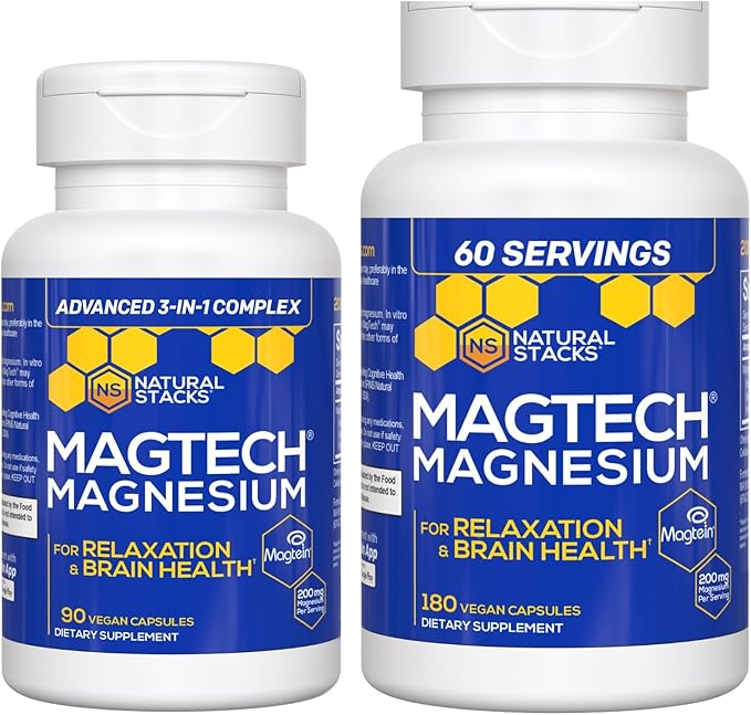 Natural Stacks Magtech Magnesium Value Bundle - 3 Forms of Magnesium - Featuring Magtein L-Threonate - Supports Relaxation and Brain Health* - 270 Total Capsules