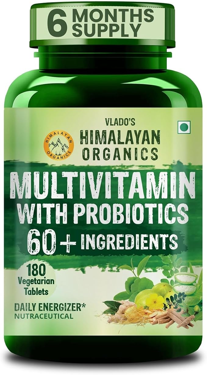 Himalayan Organics Organics Multivitamin with Probiotics - 45 Ingredients for Men and Women with Vitamin C D E B3 B12 Zinc Giloy and Biotin (180 Tablets)