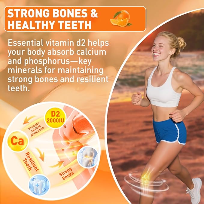 Vitamin D2 Gummies 2000 IU Plant-Based D2 Vitamin Supplement from Whole Mushroom Immune Support Daily Sunshine SupplyVegan Non-GMO Orange 120