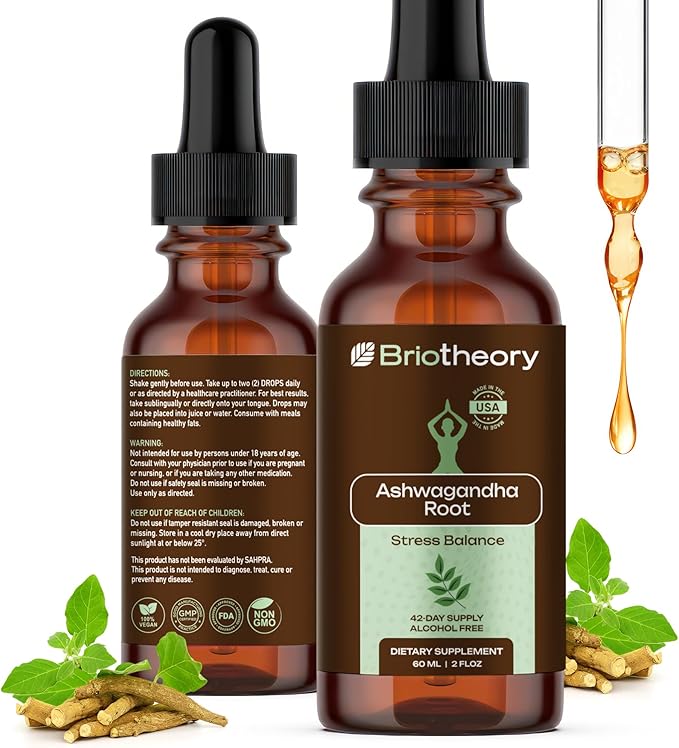 Ashwagandha Root Extract Tincture Liquid Drops – Herbal Supplement for Stress &amp Sleep Support Alcohol-Free Vegan Non-GMO – 60 ml (30 Days Supply) Made in USA.