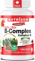 Nutridom Fortified Vitamin B-Complex 200 mg 120 Count All Vegan B-Vitamins Including B12 B1 B2 B3 B4 B5 B6 B7 (Biotin) B8 (Inositol) B9 (Folic Acid)