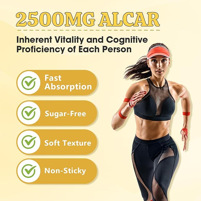 2 Pack Acetyl L-Carnitine Supplement Natural Nutrition Supplement for Boost Energy Immunity Vegan Orange Flavor 120 Count