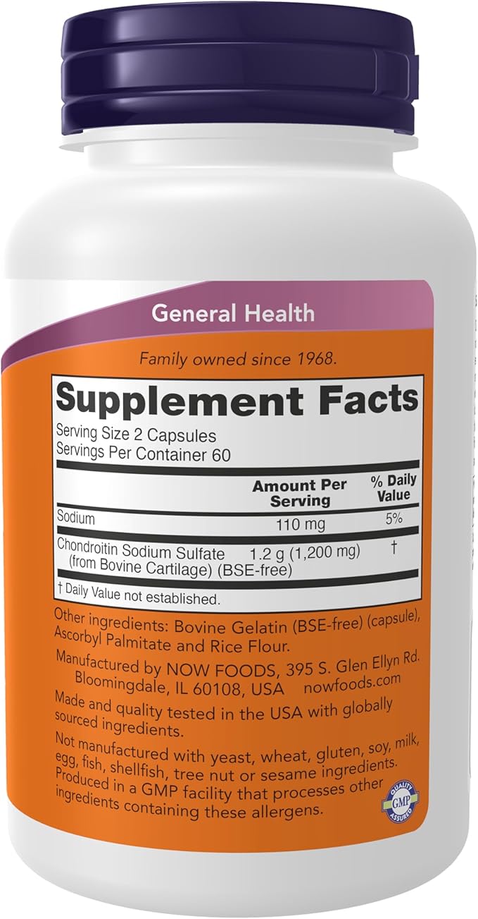NOW Foods Supplements Chondroitin Sulfate 600 mg (a Glycosaminoglycan) Joint Health* 120 Capsules